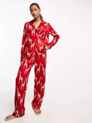 Атласная пижама с принтом с длинным рукавом Chelsea Peers красная