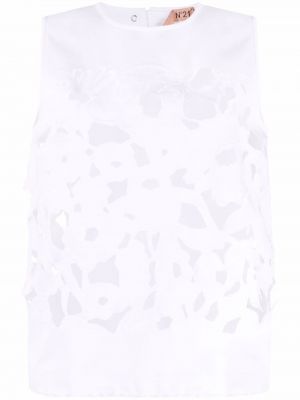 Floral ermeløs bluse N°21 hvit