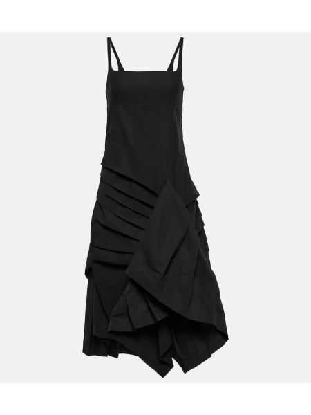 Плисирана памучна ленена миди рокля Dries Van Noten черно