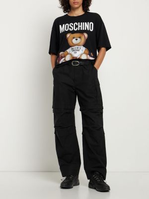 Tricou din bumbac cu imagine din jerseu Moschino negru