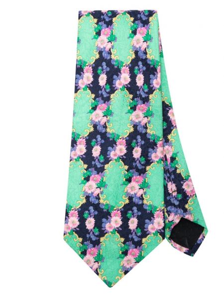 Копринена вратовръзка на цветя с принт Versace Pre-owned зелено