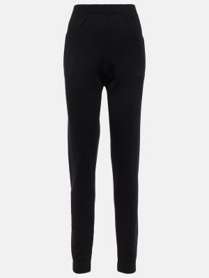 Шерстяные прямые брюки с высокой талией Saint Laurent черные