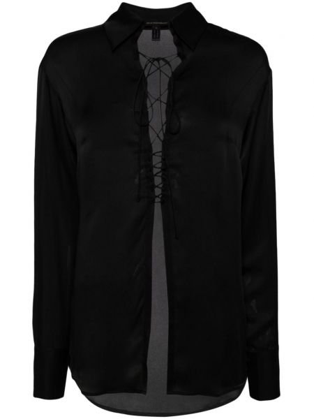 Μεταξωτό μακρύ πουκάμισο με κορδόνια με δαντέλα Kiki De Montparnasse μαύρο