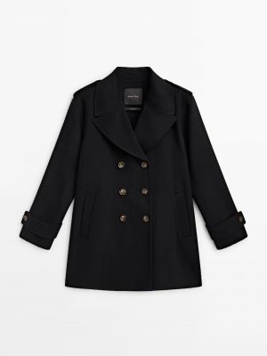 Черное шерстяное пальто Massimo Dutti