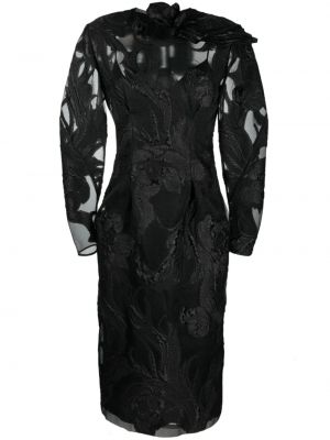 Midi obleka s cvetličnim vzorcem Alberta Ferretti črna