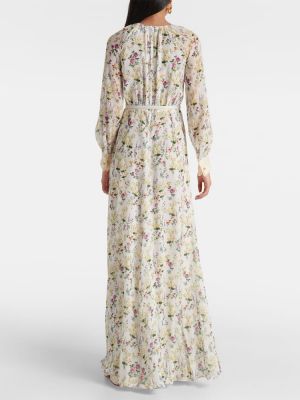 Květinové hedvábné dlouhé šaty Max Mara bílé