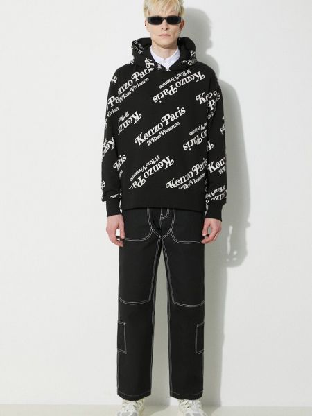 Pamučna hoodie s kapuljačom s printom Kenzo crna