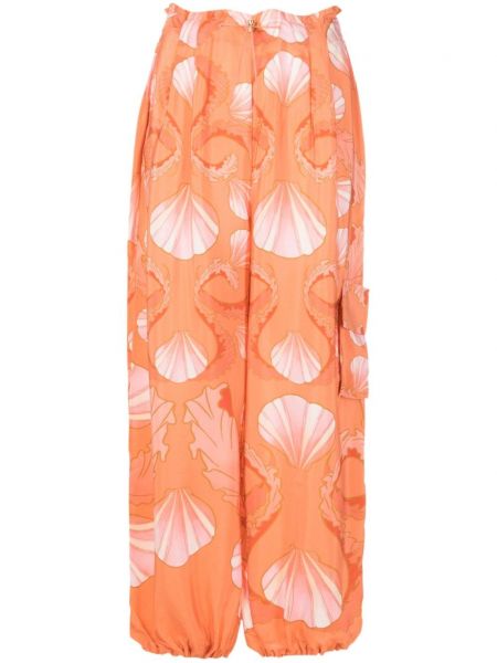 Pantaloni de mătase cu imagine Adriana Degreas portocaliu