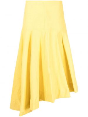 Ľanová midi sukňa s vysokým pásom Jil Sander žltá