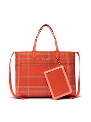Tommy Hilfiger Kabelka Iconic Tommy Tote Check AW0AWI2311 Oranžová