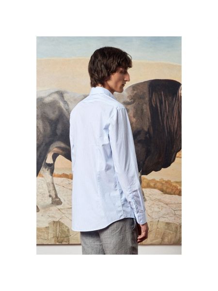 Camisa de lino de algodón de tejido jacquard Massimo Alba azul