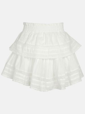 Белая хлопковая юбка мини с рюшами Loveshackfancy
