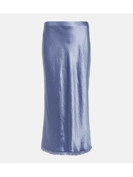Falda midi con flecos de raso Vince azul