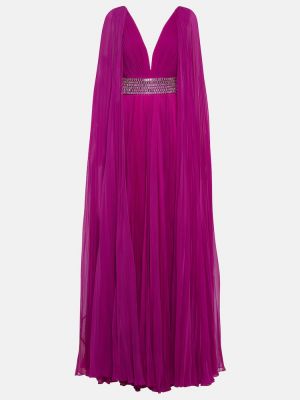 Plisované šifonové dlouhé šaty Jenny Packham ružová