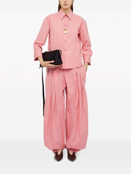Βαμβακερό παντελόνι σε φαρδιά γραμμή Jil Sander ροζ