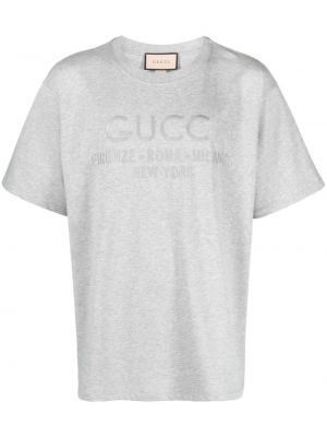 Памучна тениска бродирана Gucci сиво