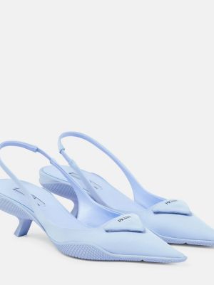 Найлонови полуотворени обувки с отворена пета Prada синьо