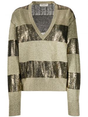 Плетен пуловер на райета Saint Laurent златисто