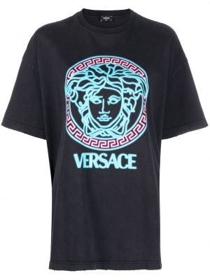 T-shirt brodé à imprimé Versace noir