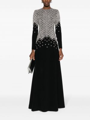 Krepové křišťálové večerní šaty Dina Melwani černé