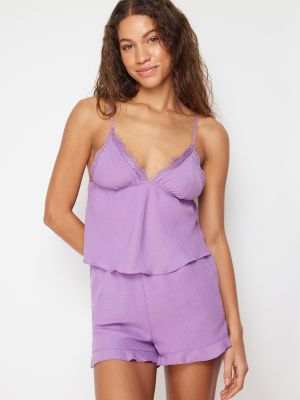 Pijamale din dantelă împletită Trendyol violet