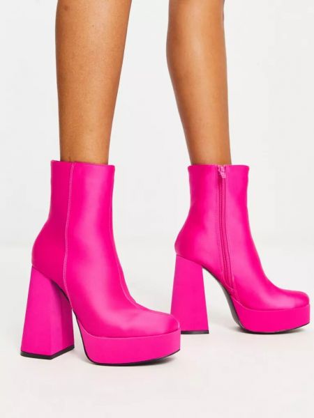Атласные ботинки на каблуке на платформе New Look розовые