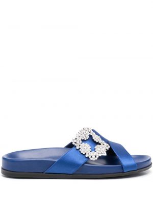 Ниски обувки с катарама с кристали Manolo Blahnik синьо