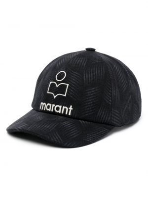 Haftowana czapka z daszkiem bawełniana Isabel Marant czarna