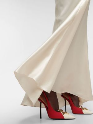 Krajkové saténové dlouhé šaty Saint Laurent bílé