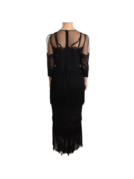 Vestido midi de flores de encaje Dolce & Gabbana negro