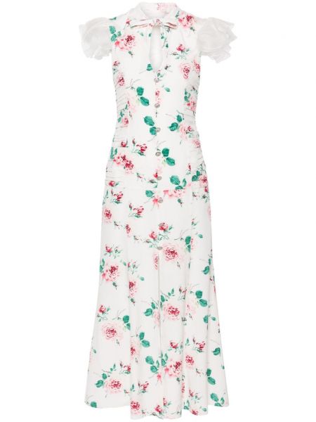Svilena haljina košulja s cvjetnim printom s printom Alessandra Rich bijela