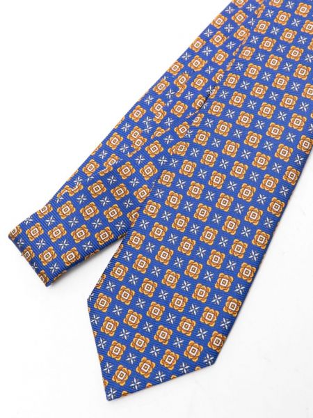 Cravate en soie à motif géométrique Kiton bleu