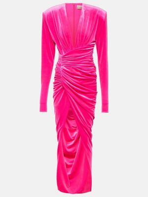Бархатное платье миди с драпировкой Alexandre Vauthier розовое