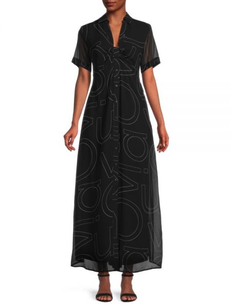 Платье-рубашка в цветочек с принтом Calvin Klein черное