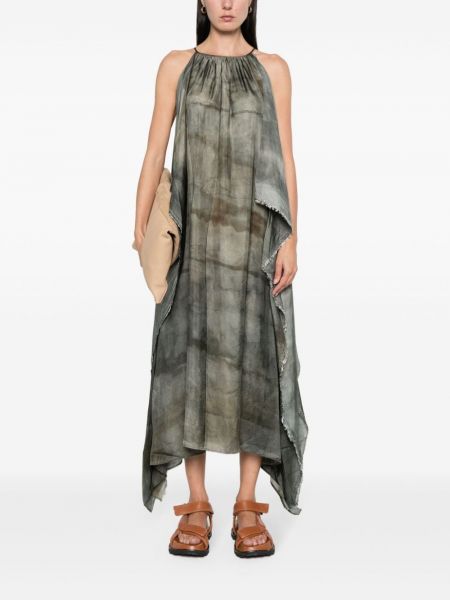 Dlouhé šaty s potiskem s abstraktním vzorem Uma Wang zelené