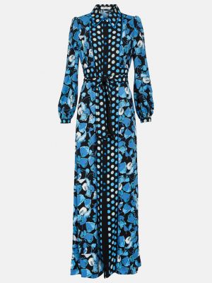 Длинное платье в цветочек с принтом из крепа Diane Von Furstenberg синее