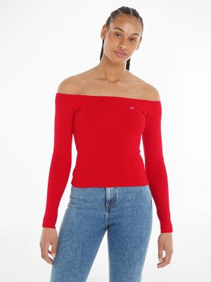Camiseta de manga larga manga larga con escote barco Tommy Jeans rojo