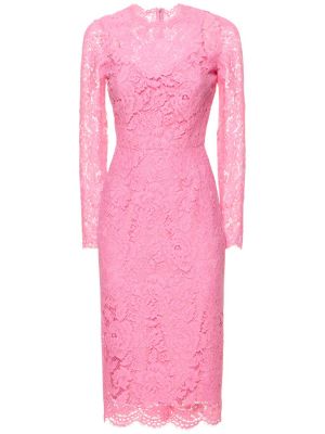 Midi haljina s cvjetnim printom s čipkom Dolce & Gabbana ružičasta