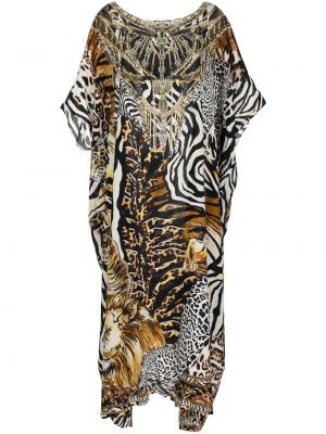 Μεταξωτή μάξι φόρεμα με σχέδιο με ρίγες τίγρη Camilla λευκό