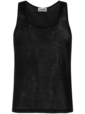 Camiseta de lino sin mangas Saint Laurent negro