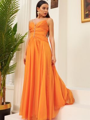 Sukienka wieczorowa szyfonowa Carmen pomarańczowa