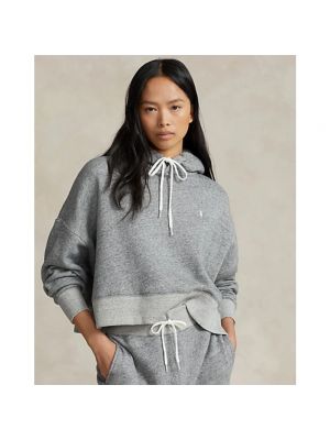 Haftowany sweter z kapturem relaxed fit Polo Ralph Lauren szary