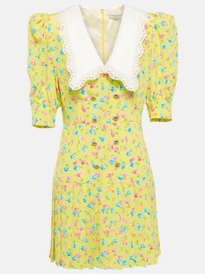 Svilena obleka s cvetličnim vzorcem Alessandra Rich rumena