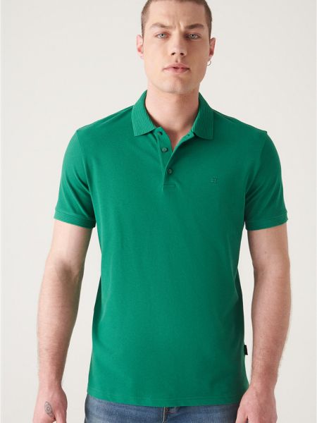 Kokvilnas polo krekls ar pogām Avva zaļš