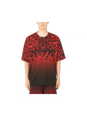 Camisa de algodón con estampado leopardo Dolce & Gabbana rojo