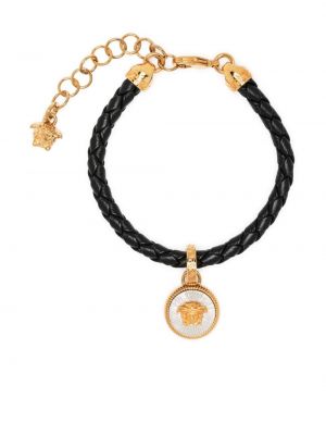 Bracelet en cuir à motif étoile Versace noir