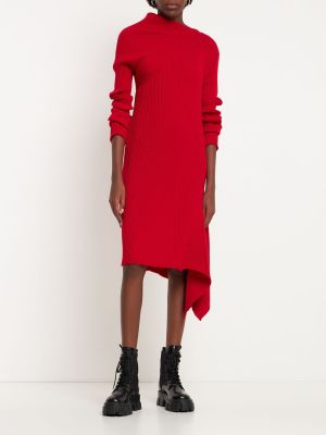 Drapované asymetrické vlnené midi šaty Marques'almeida červená