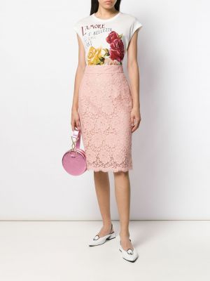 Falda de tubo ajustada de flores de encaje Dolce & Gabbana rosa