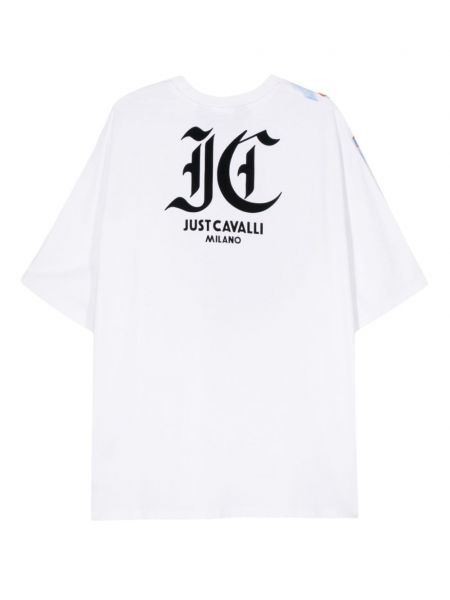 Koszulka bawełniana z nadrukiem Just Cavalli biała