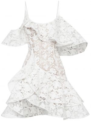 Sukienka koktajlowa z falbankami koronkowa Oscar De La Renta biała